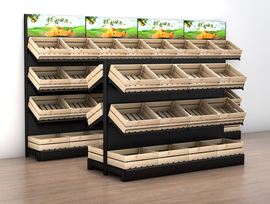 4 Tiers Supermarket Fruit And Vegetable Rack 7x3ft Size 50Kg Capacity